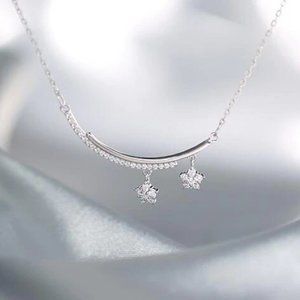 NEW 925 Sterling Silver Diamond Star Necklace